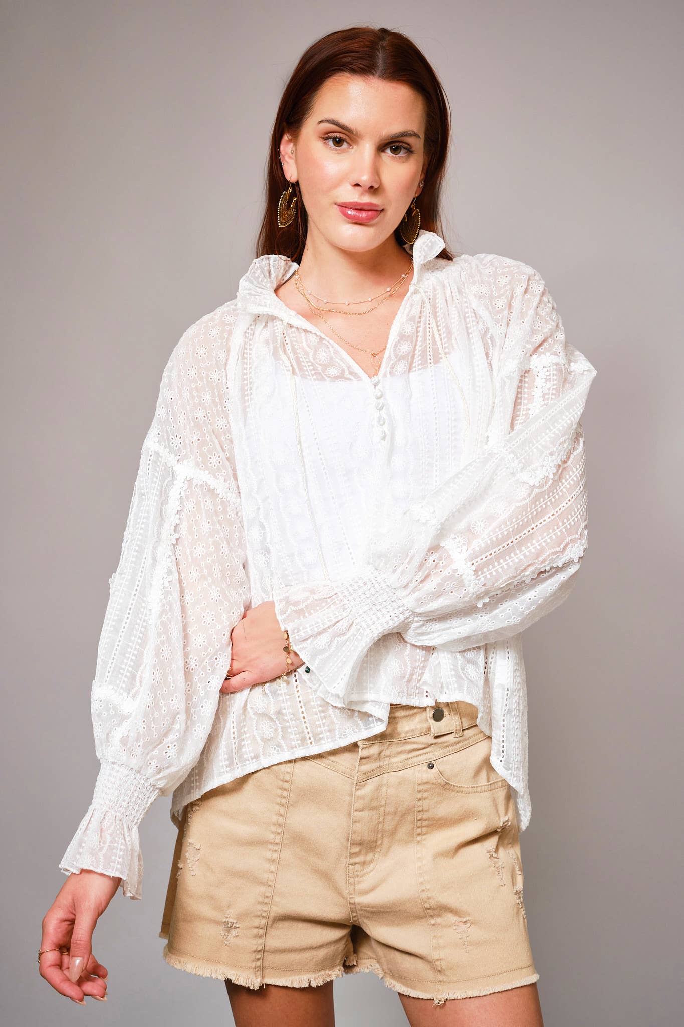 Off White Peter Pan Collar Peasant Blouse