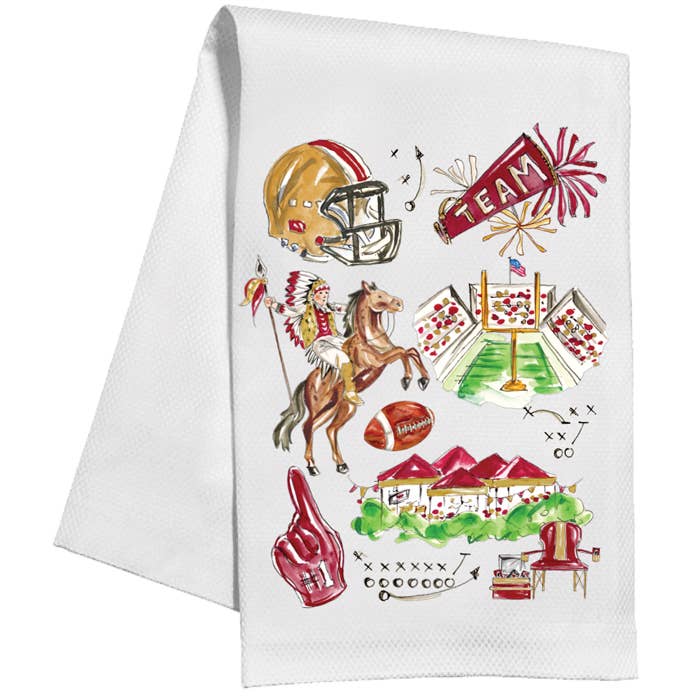 Maroon & Gold Chief & Horse Football Icons Kitchen Towel