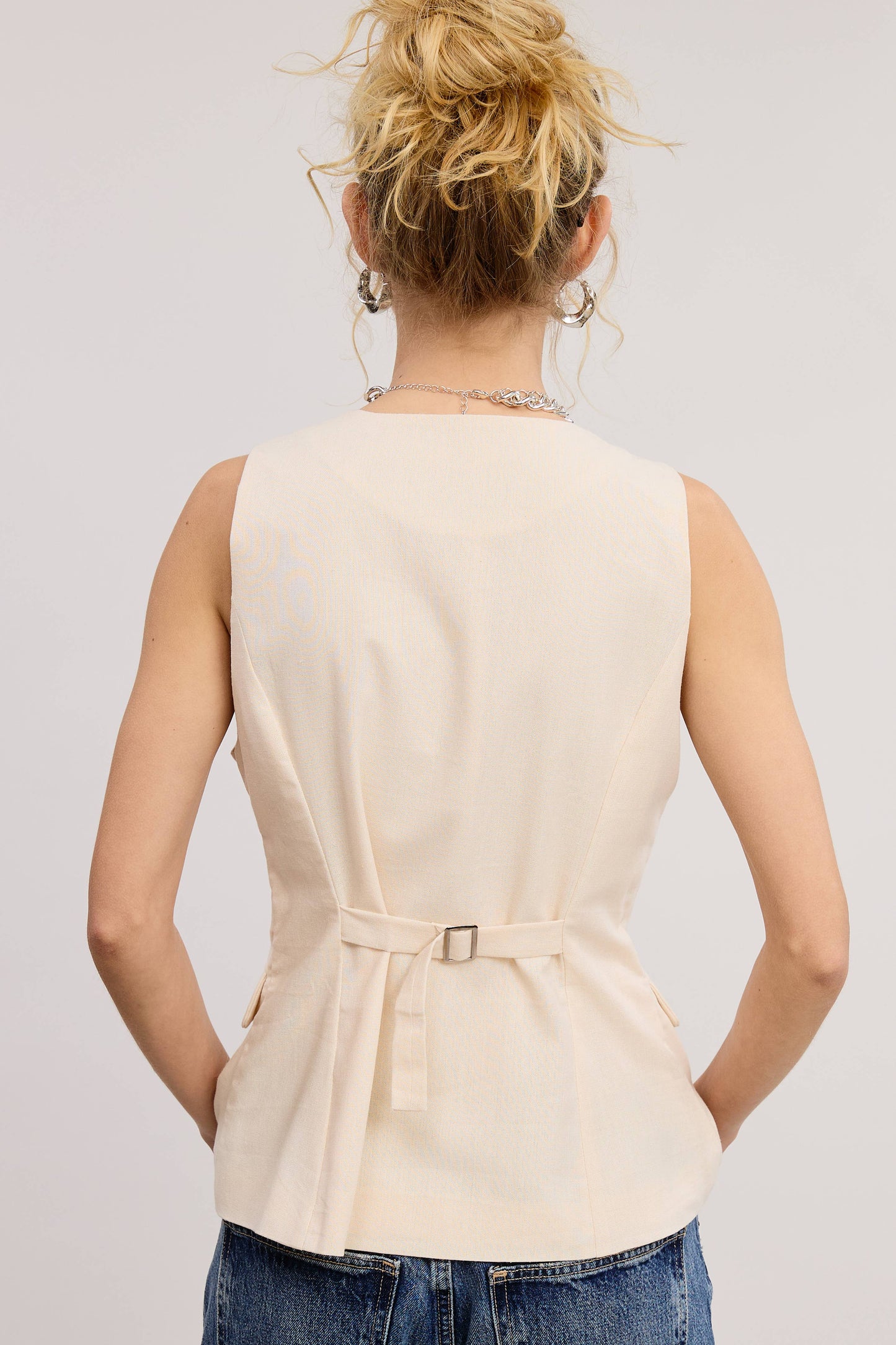 Long-Line Tailored Buttoned Vest