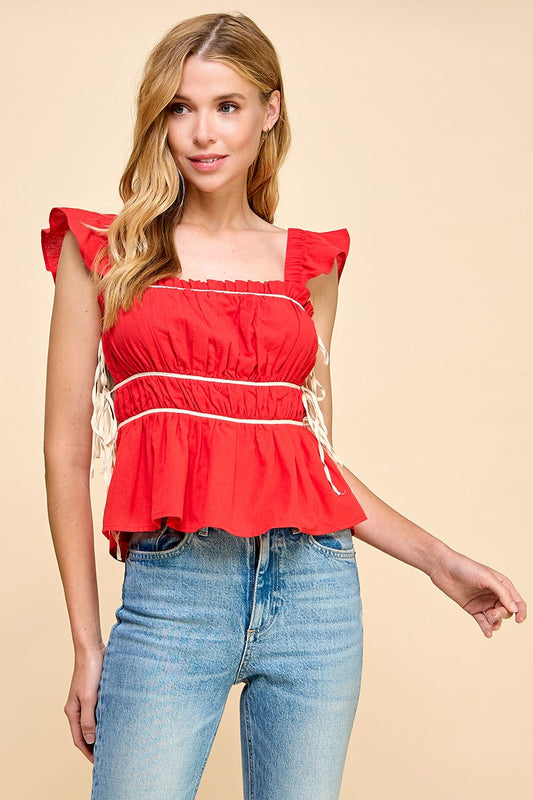 Ruched Detail Ruffled Top