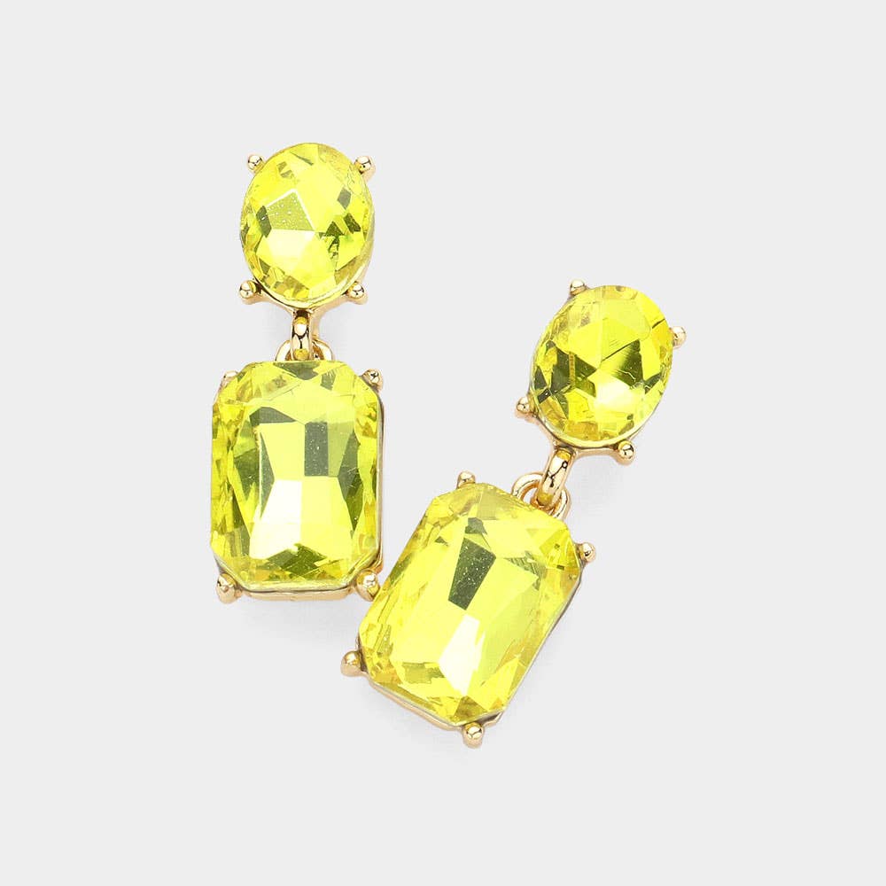 Square Stone Dangle Earrings: Yellow