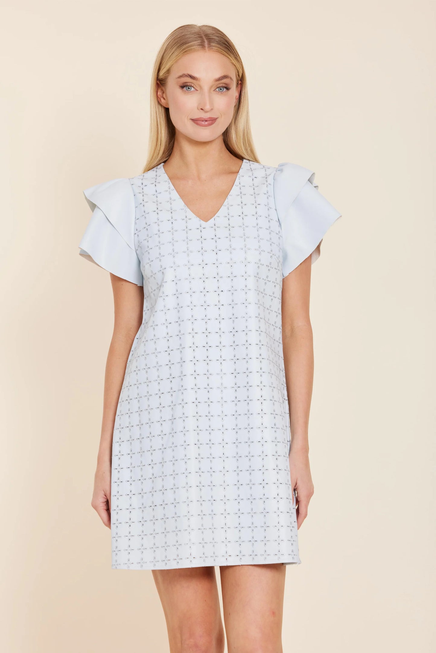 Vegan Leather Flutter Sleeve Dress