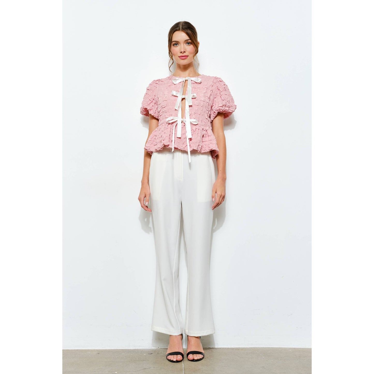 High Waist Stretch Boot Cut Pants: WHITE