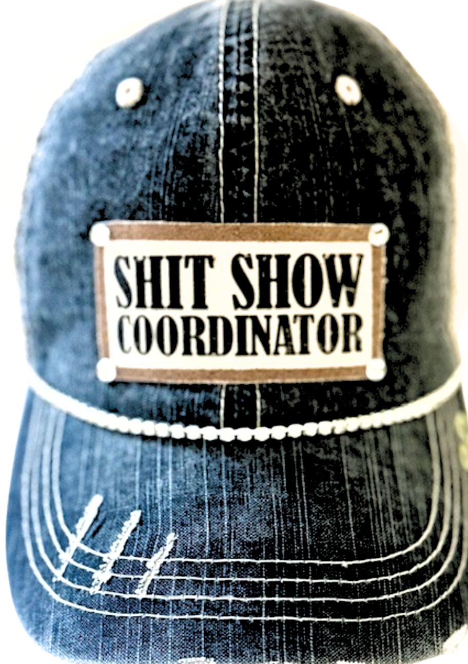 "SHIT SHOW COORDINATOR" DISTRESSED TRUCKER HAT: BLING / BLUE