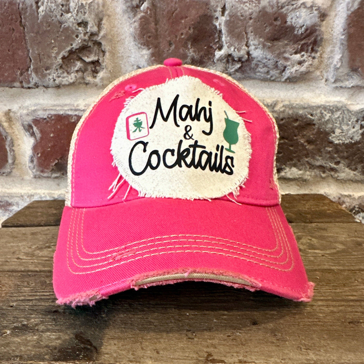 Mahj & Cocktails Hat – Vintage Distressed Snapback Trucker H: Pink