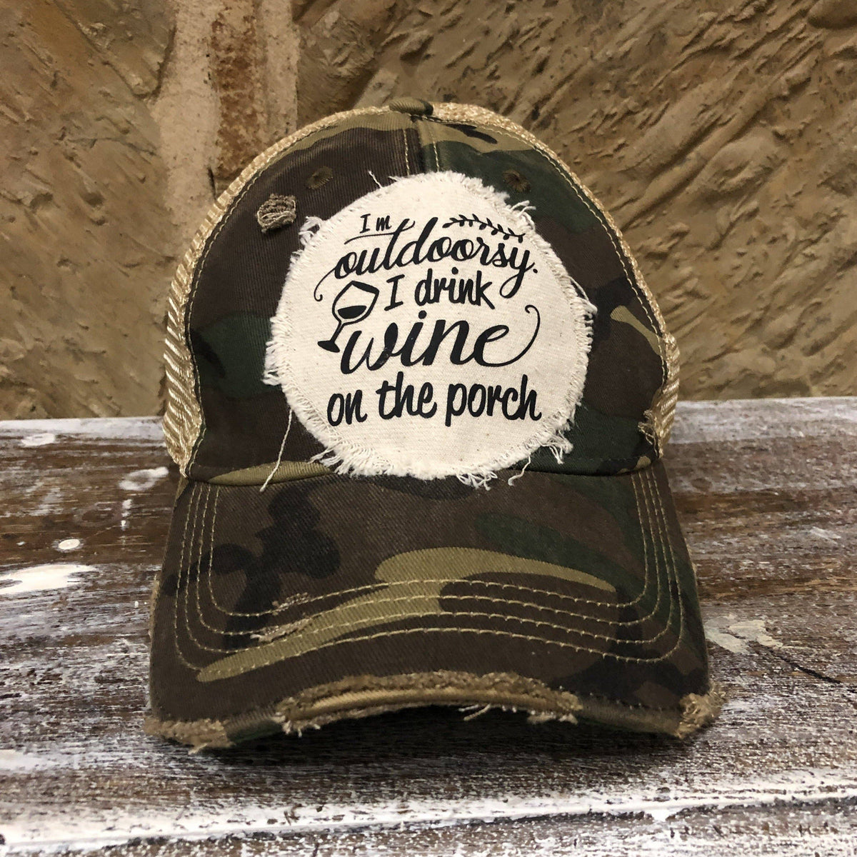 I'm Outdoorsy, I Drink Wine on the Porch Camo Snapback Hat