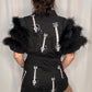 Queen Of Sparkle Black Guitar Feather Sleeve Romper