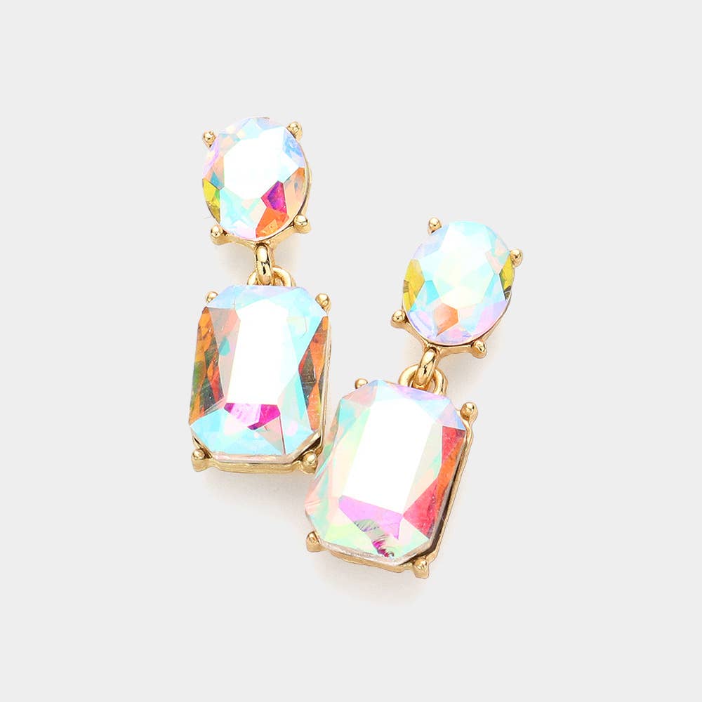 Square Stone Dangle Earrings: GOLD AB