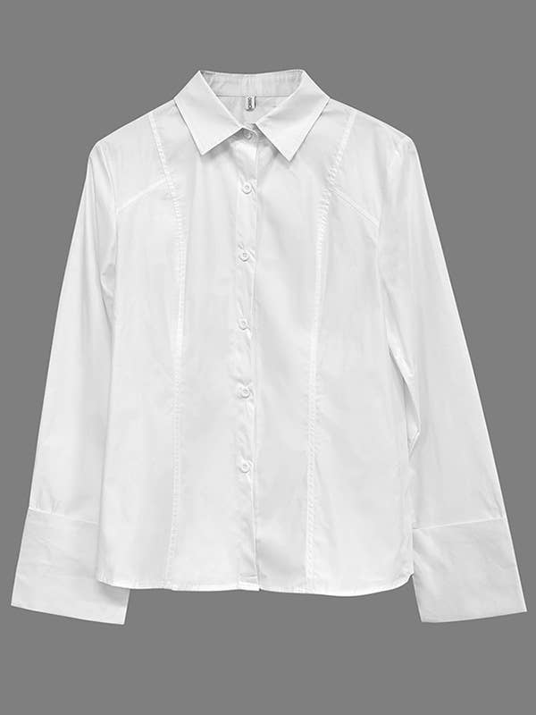 White Long Sleeves Accent Button