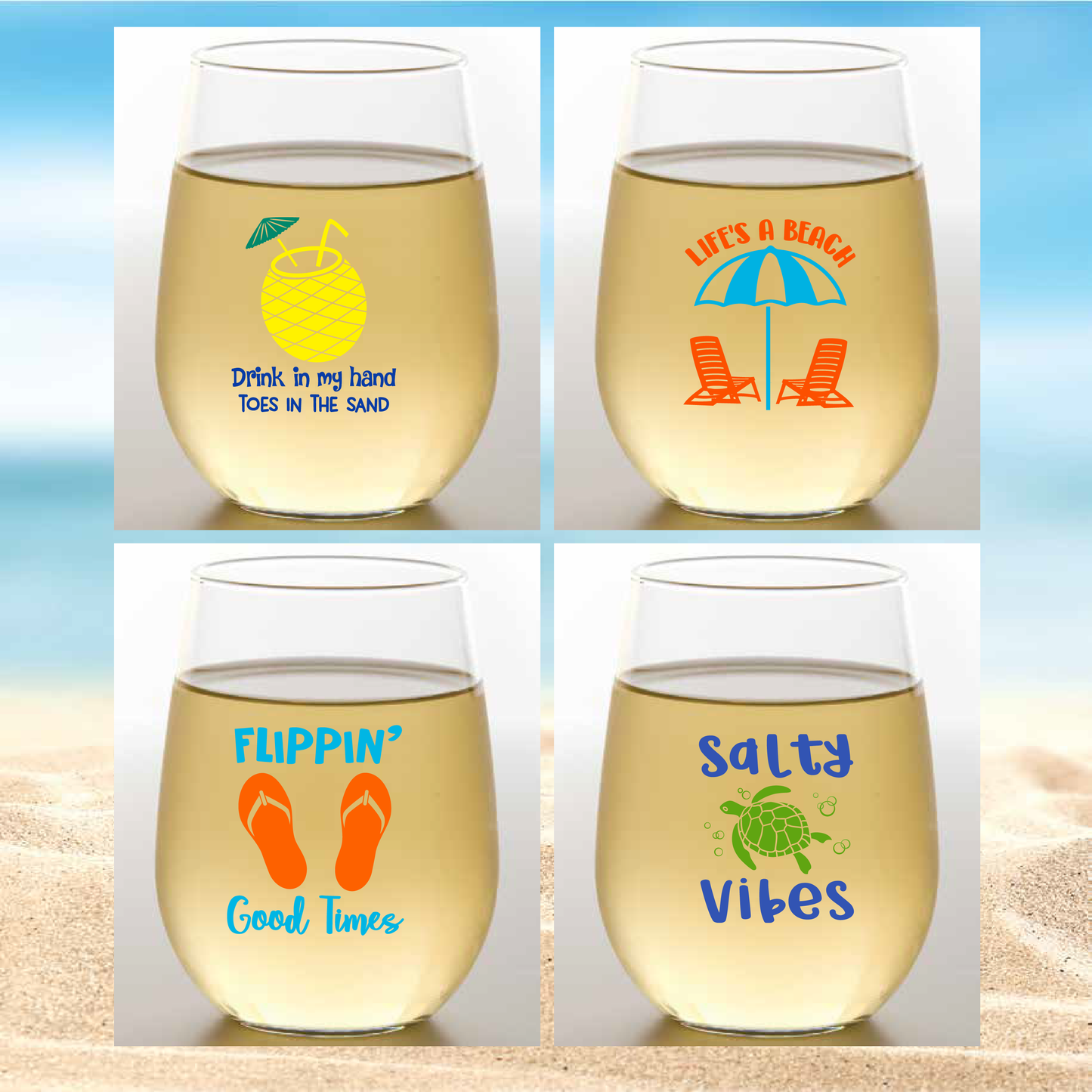 LIFE'S A BEACH Wine Glasses 4PK