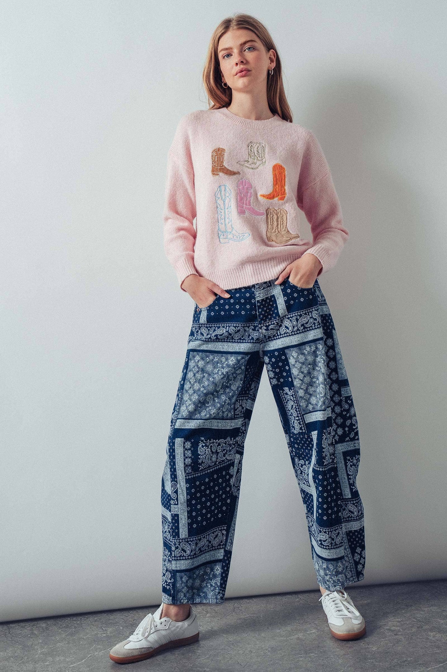 Western Embroidered Cowboy Boot Sweater