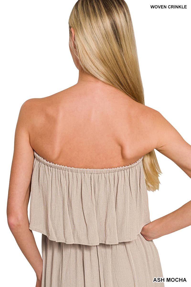 Woven Crinkle Strapless Maxi Dress