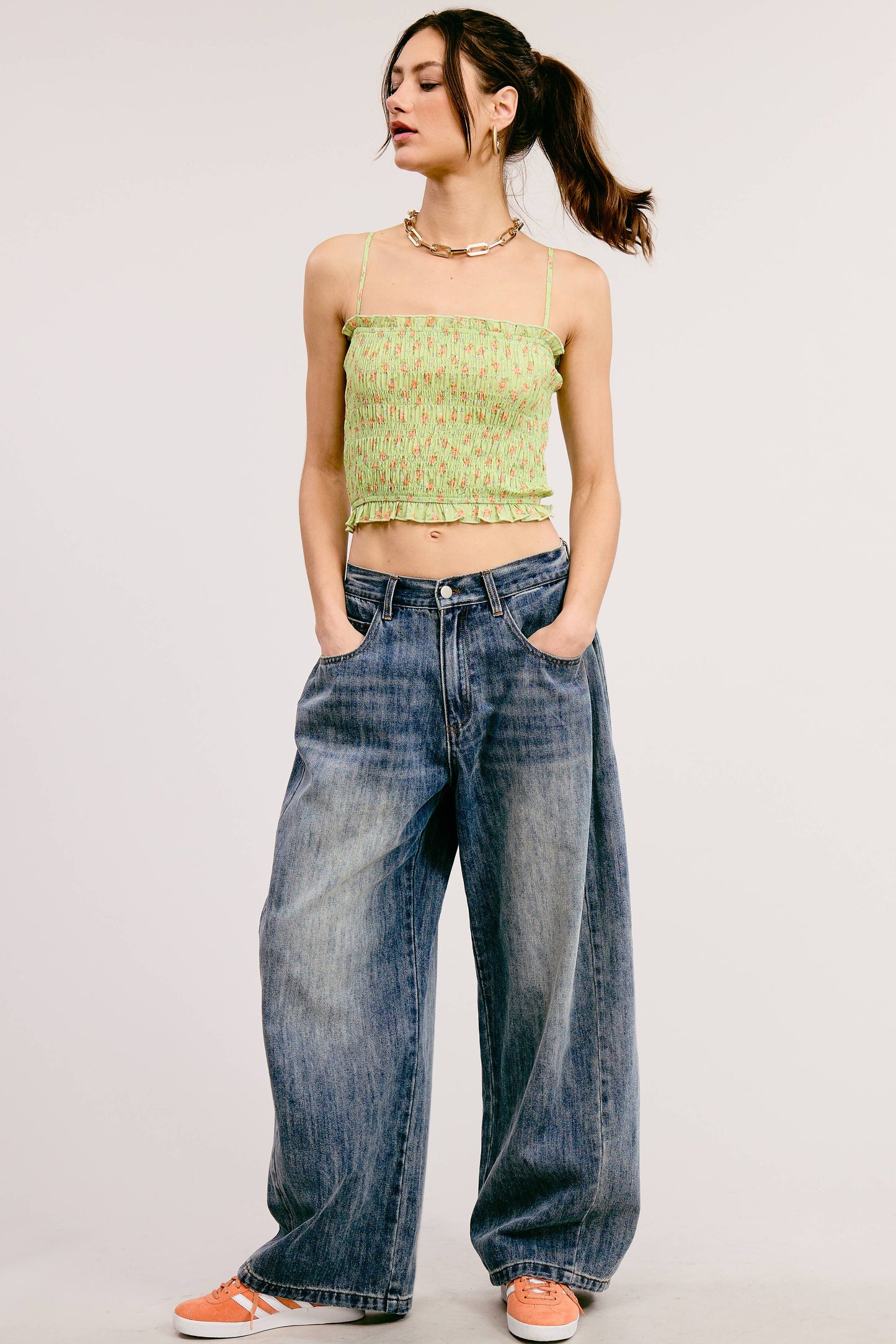 Wide-Leg Baggy Stonewash Denim Jeans: Smoky Blue