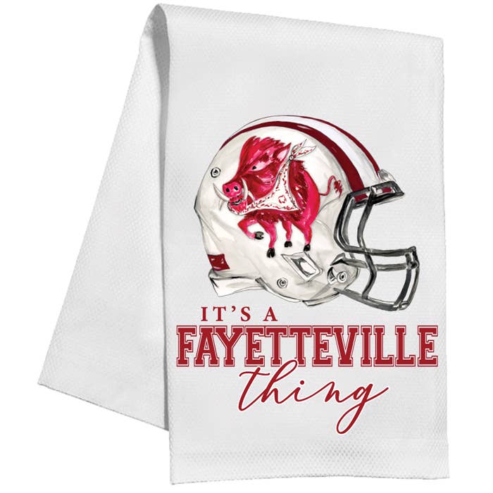 It's A Fayetteville Thing Helmet Red Razorback Kitchen Towel
