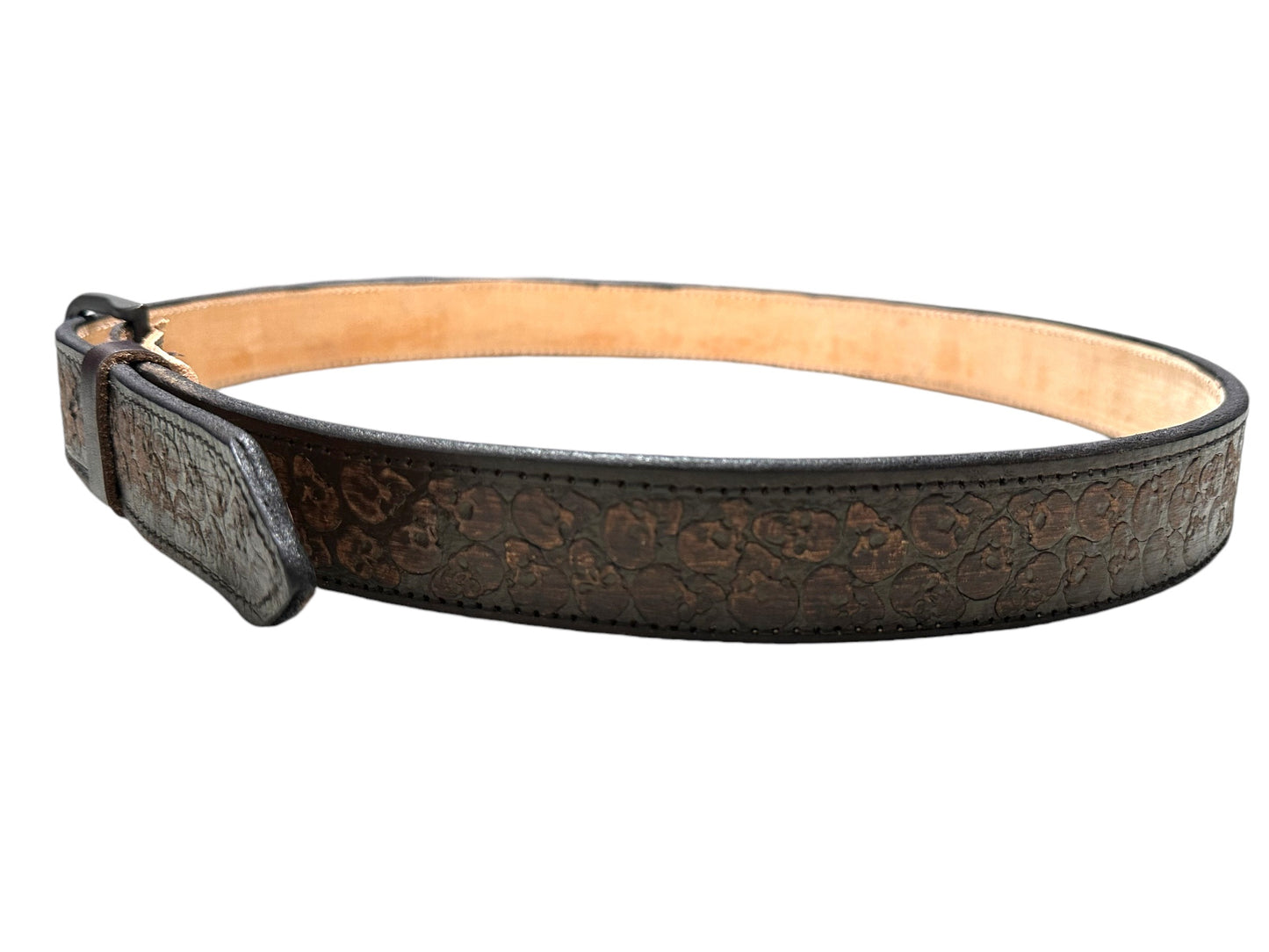 Dark Brown Leather Skull Belt