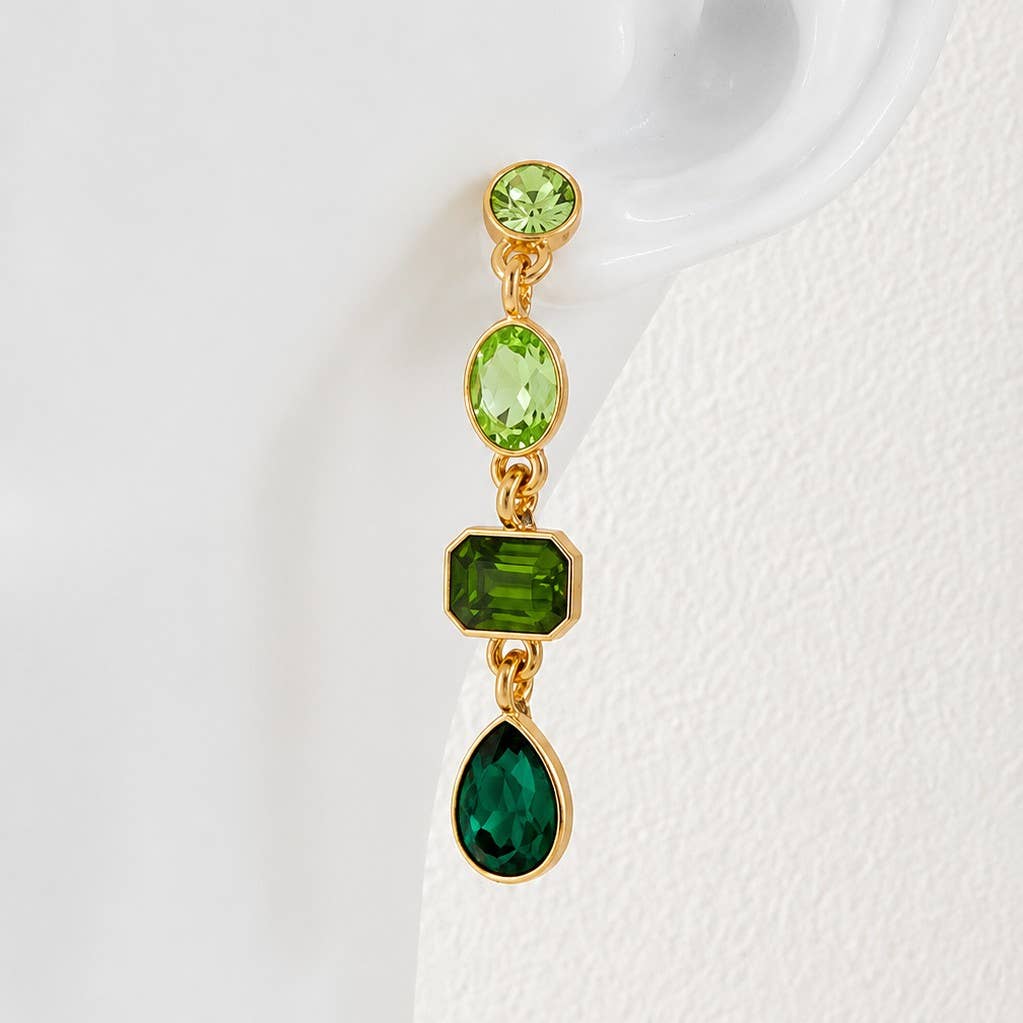 4 Tier Drop Layer Rhinestone Earrings EMERALD