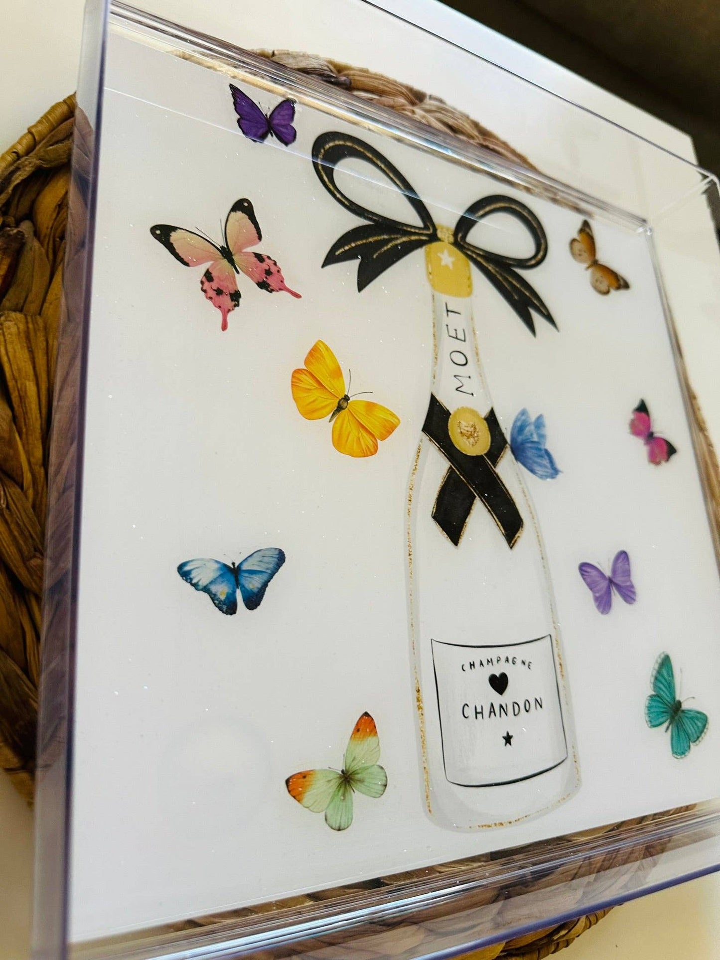 Monochrome Champagne & Butterfly Tray
