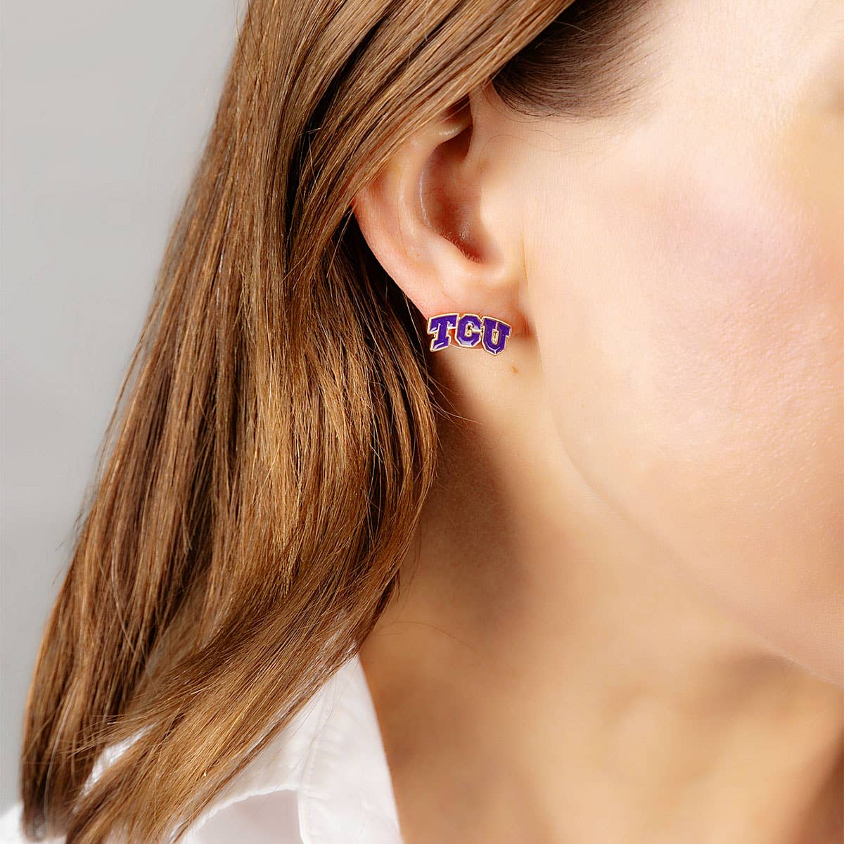 TCU Horned Frogs Enamel Stud Earrings in Purple