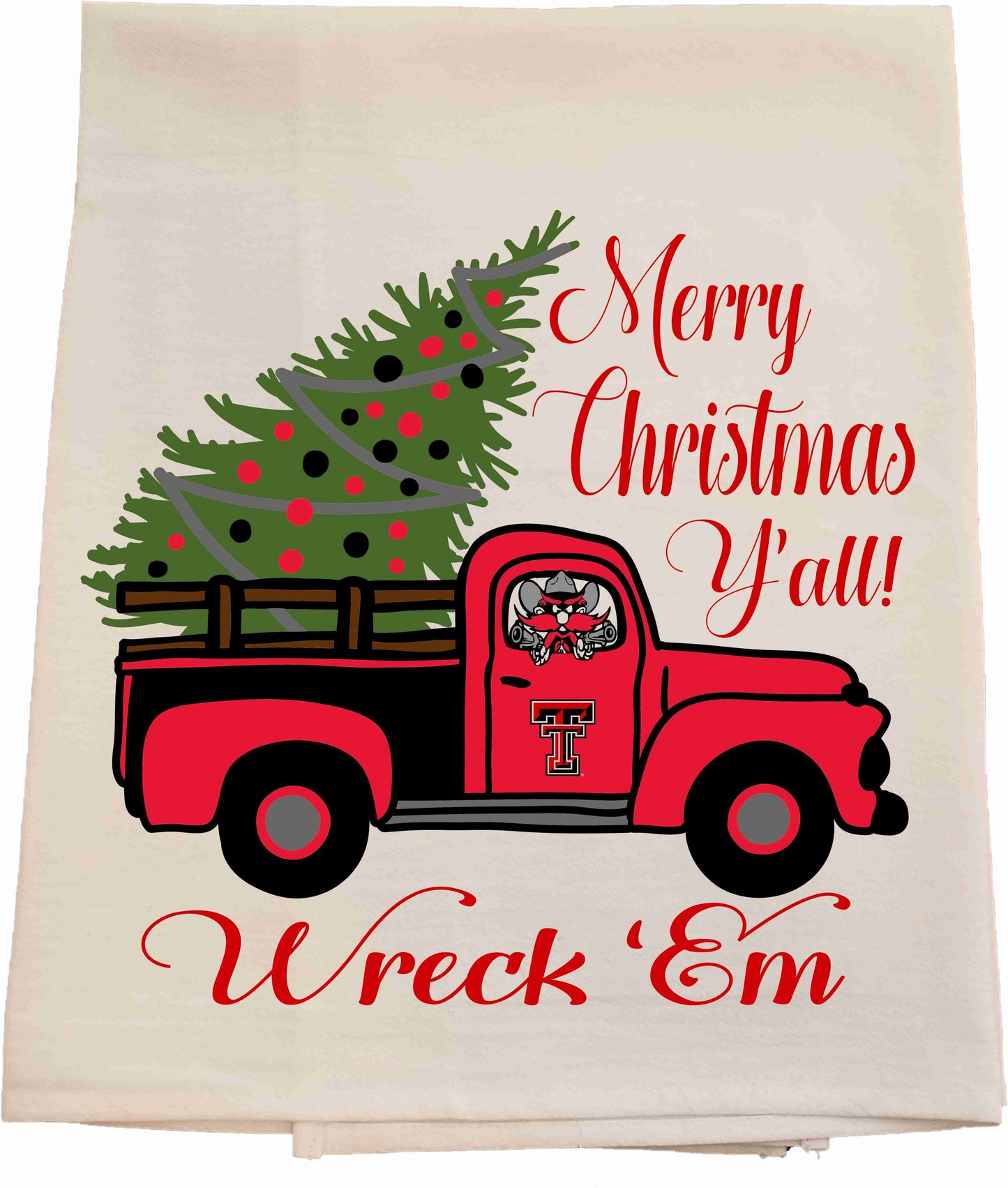 Texas Tech Christmas Truck Tea Towel