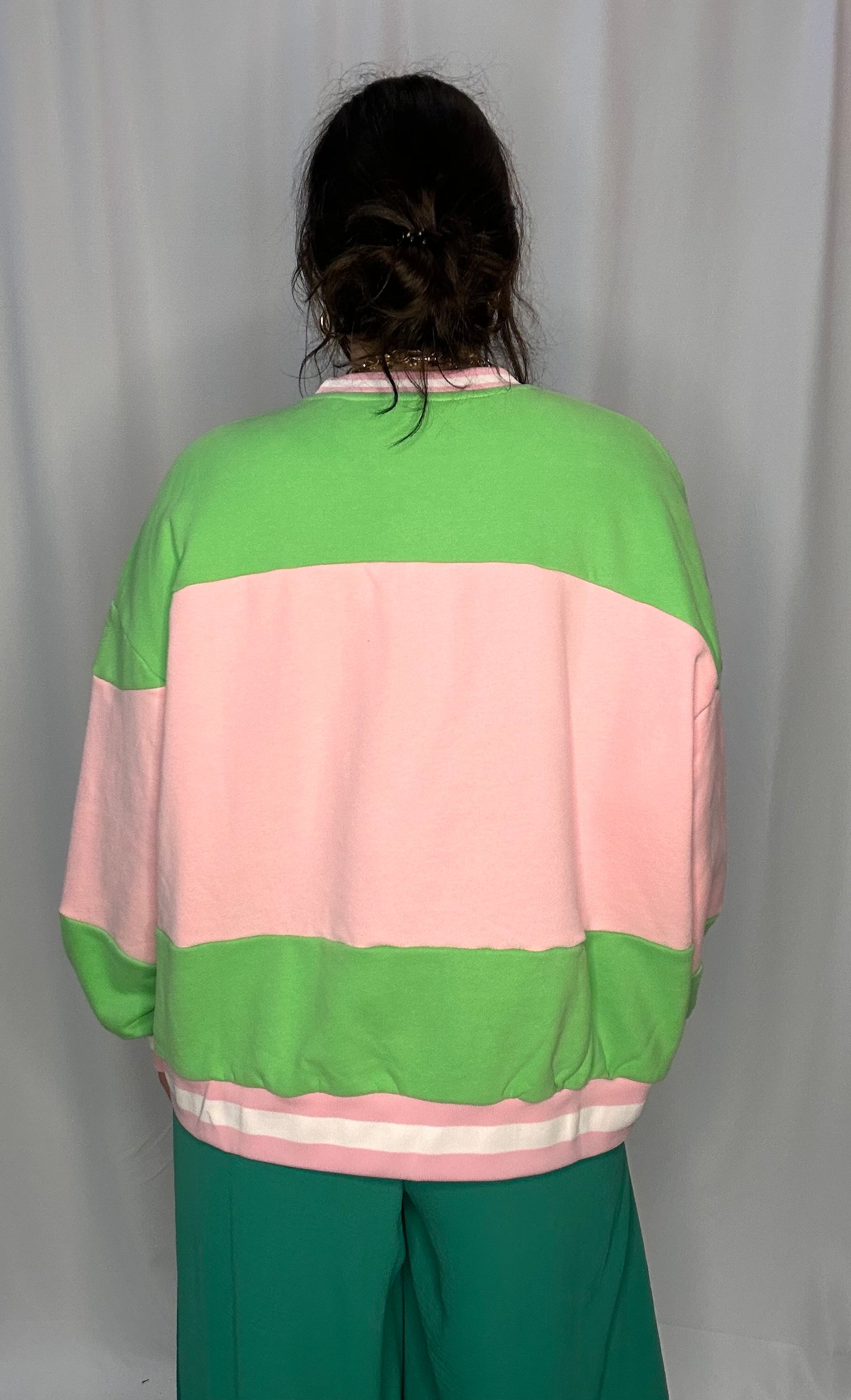 Queen of Sparkles Green and Pink Stripe Pickleball Sweatshirt