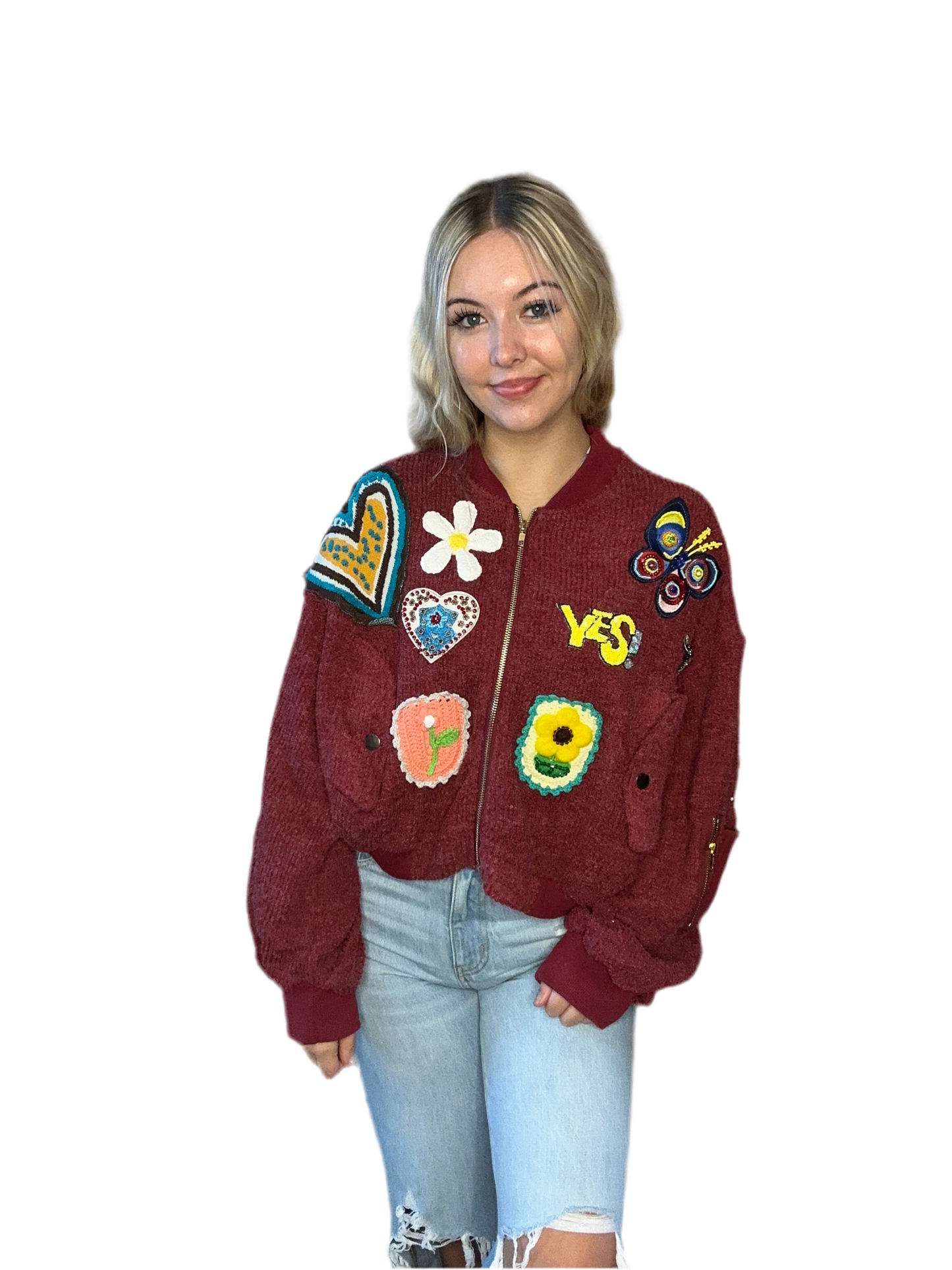 Cropped Patched Sweater Jacket