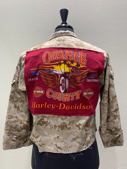 Vintage Repurposed Harley Davidson Military Jacket