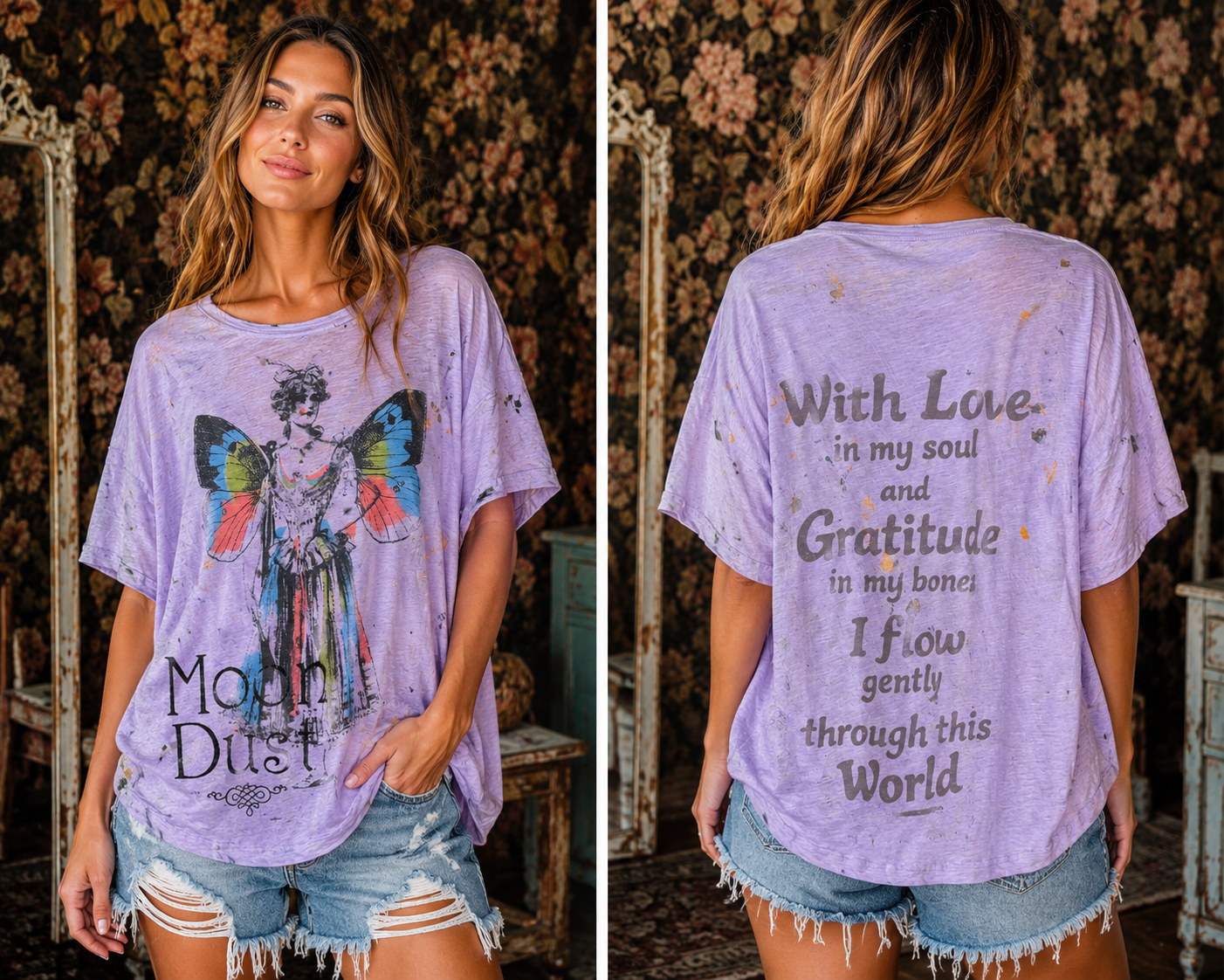 Jaded Gypsy Worn and Weathered Tee Moon Dust OS