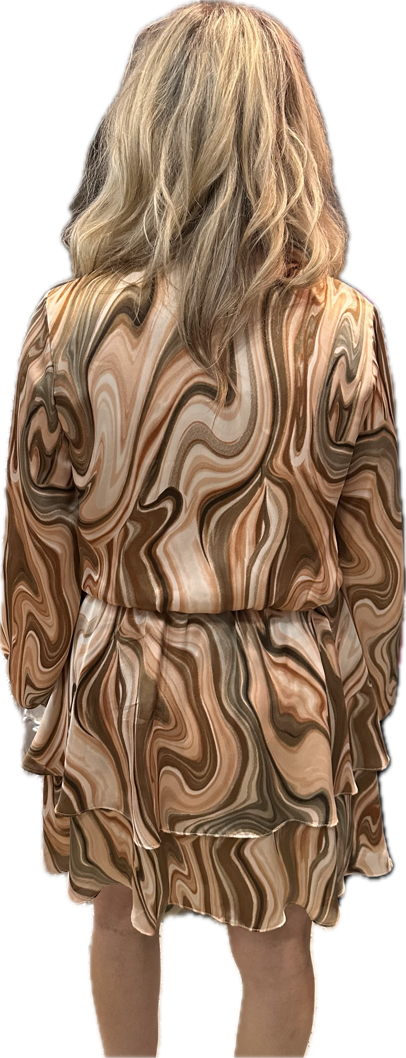 Tan and Olive and Satin Tie Dye Dress