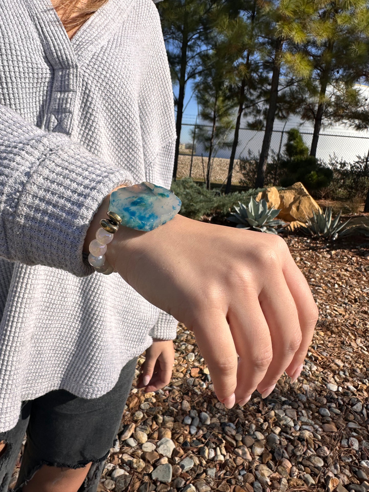 Aqua Blue Slab Agate Statement Bracelet