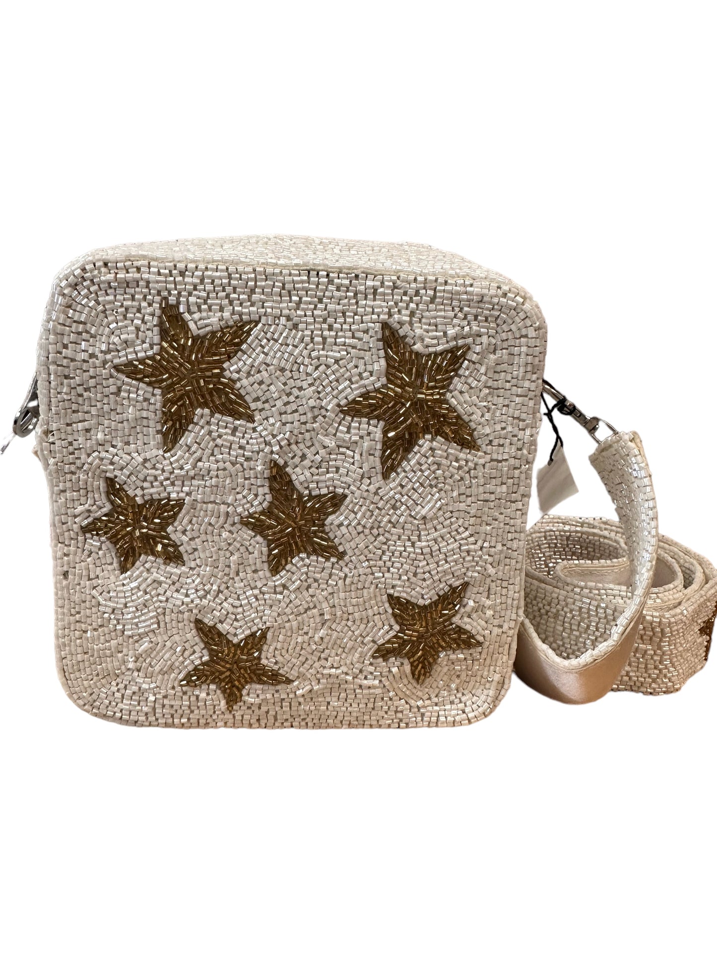 White beaded gold star purse