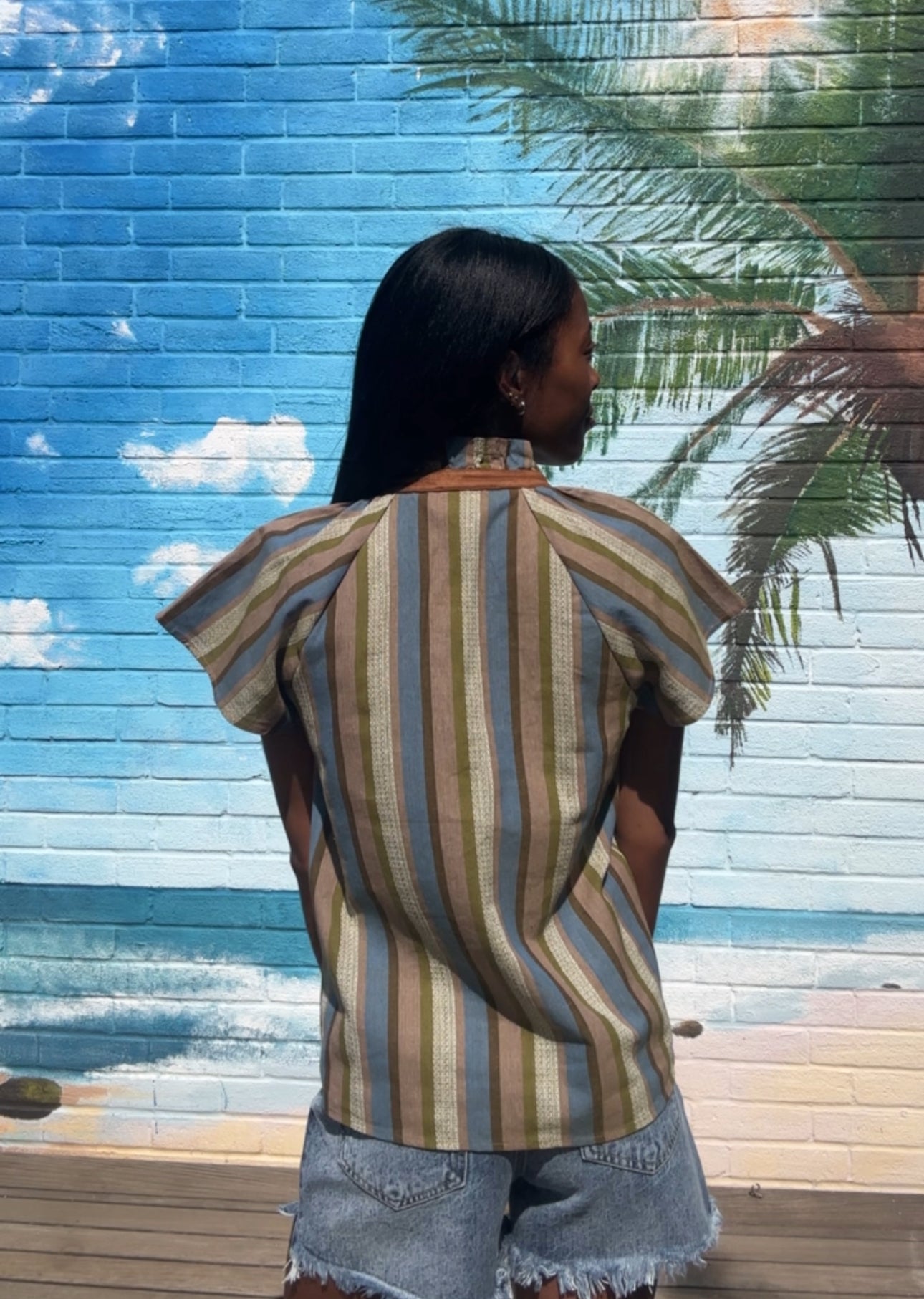 Short Sleeve Striped V-Neck Top