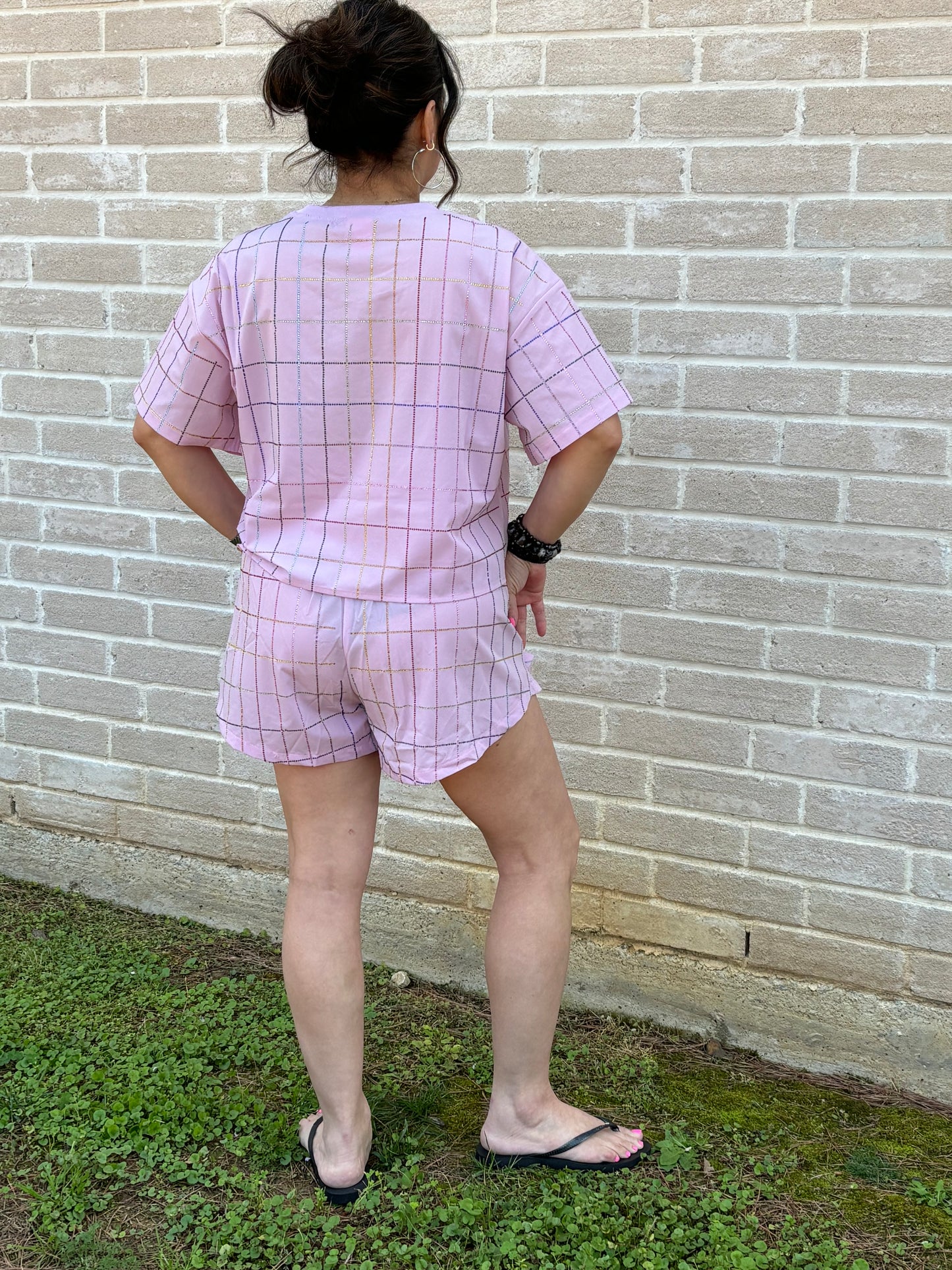 Queen of Sparkles Pink Rhinestone checkered shorts