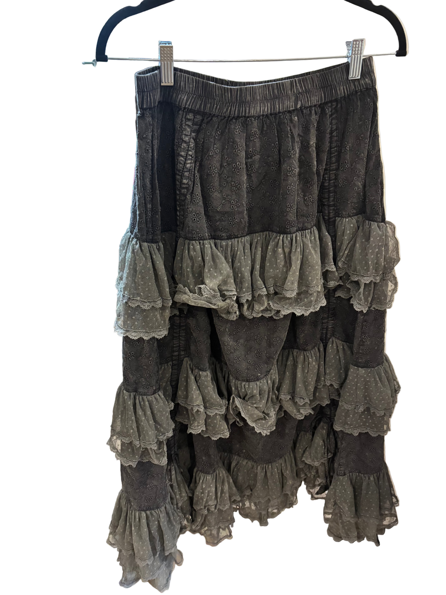 Paper Lace Tier Skirt Black