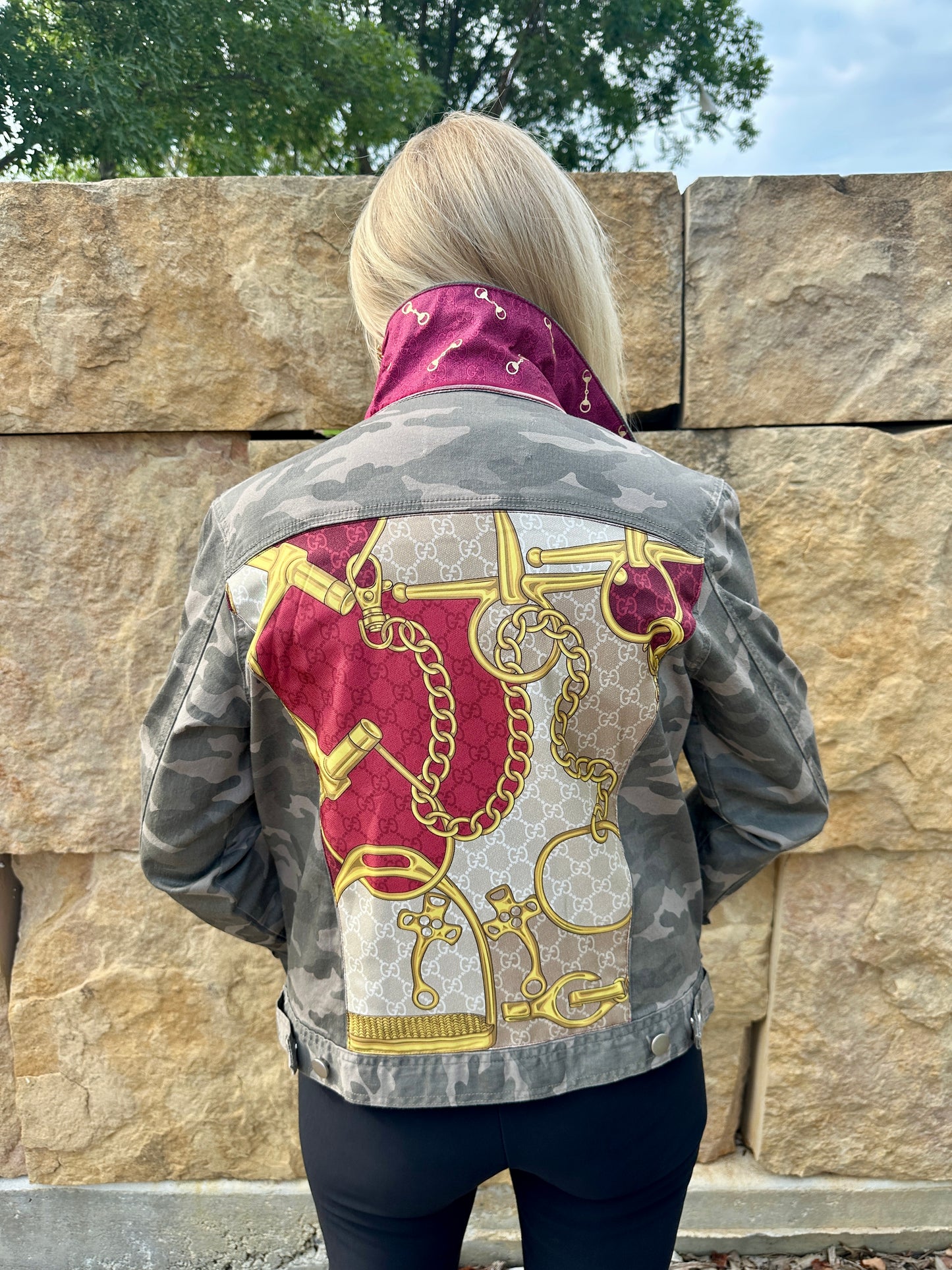 Gucci Silk Scarf Denim Jacket