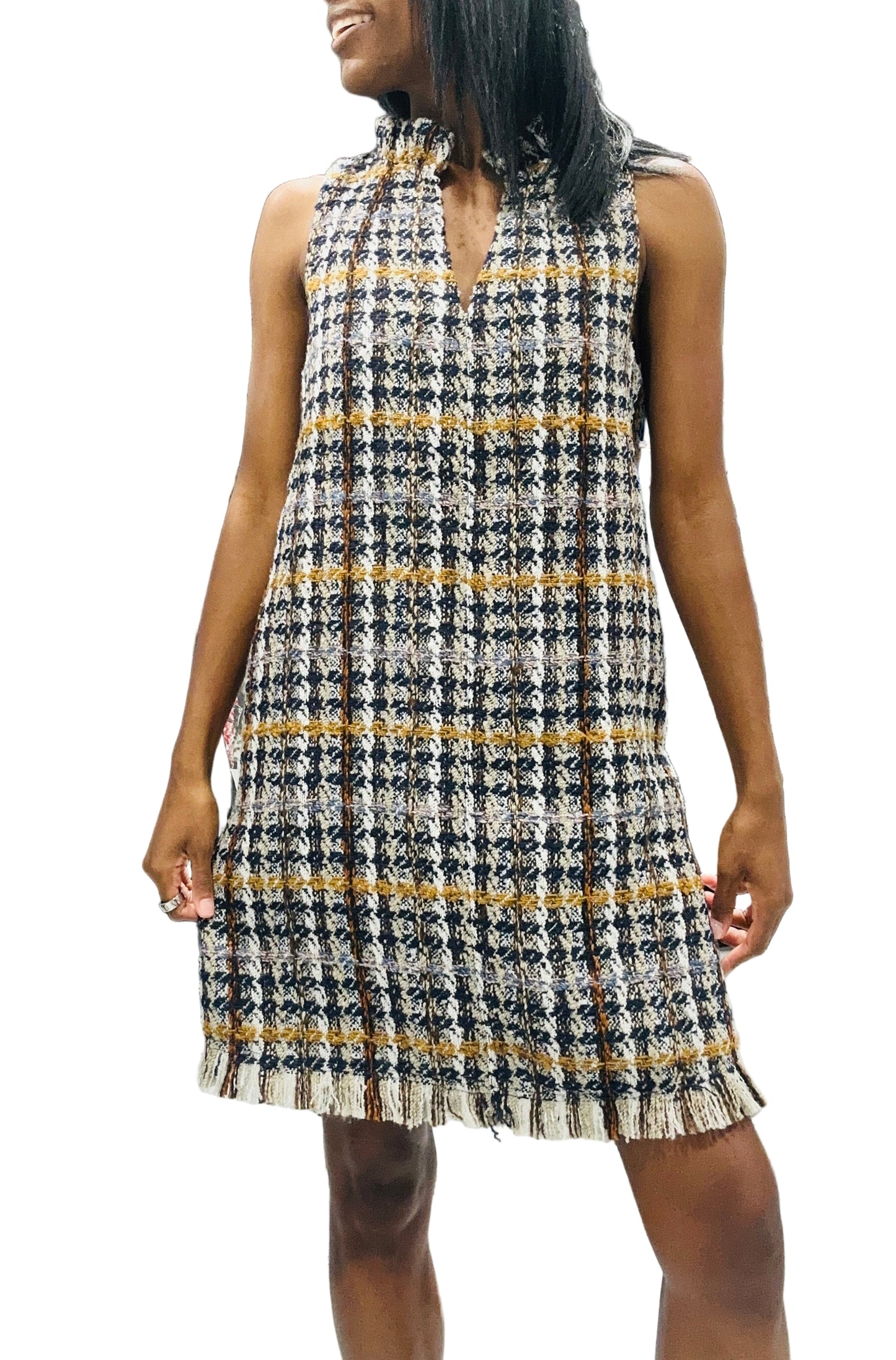 Sleeveless Plaid Tweed Dress