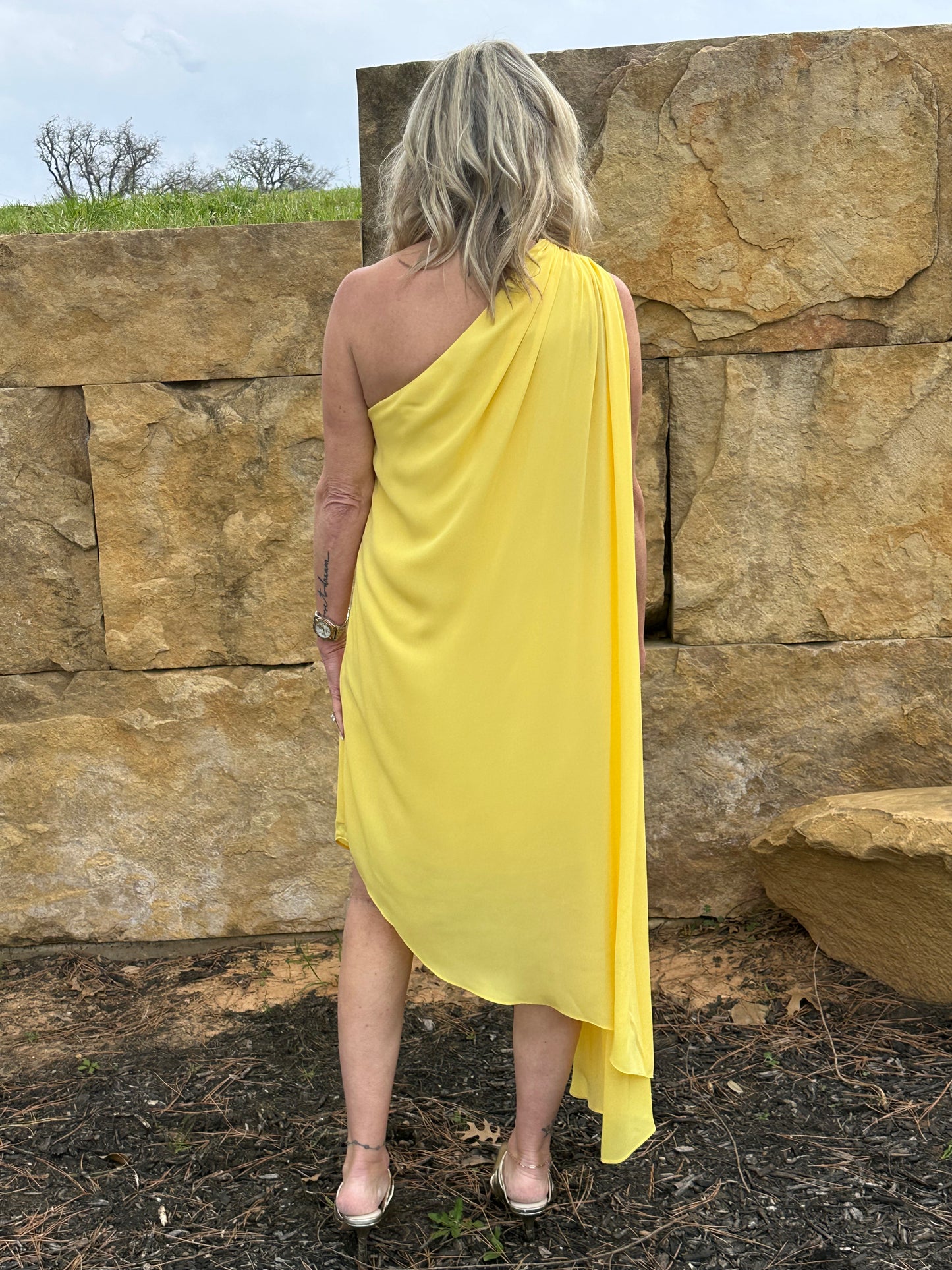 Posh Couture Yellow Chiffon Cocktail