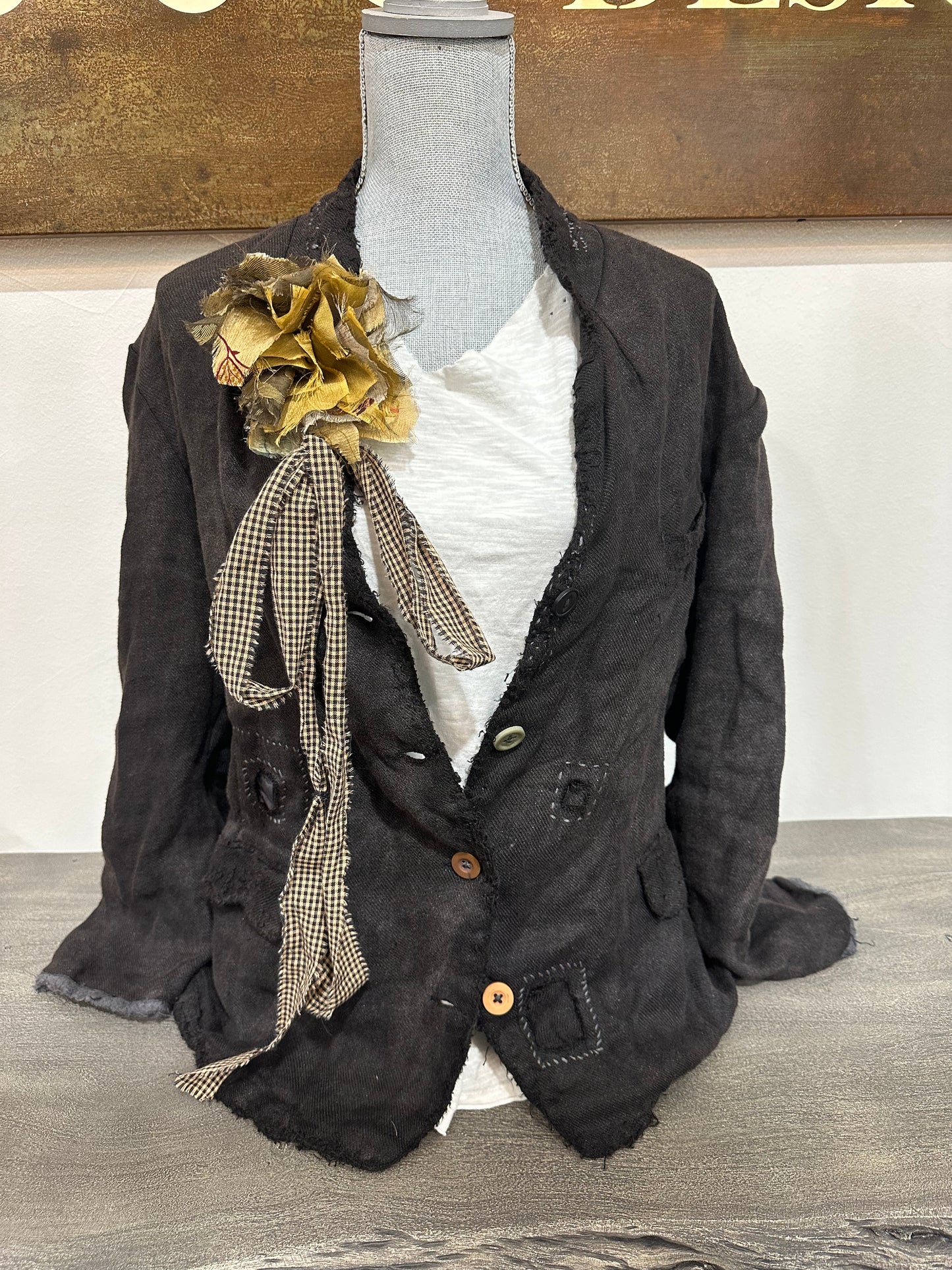 Fringe Poof w/ Brown and Tan prints with checkered tie