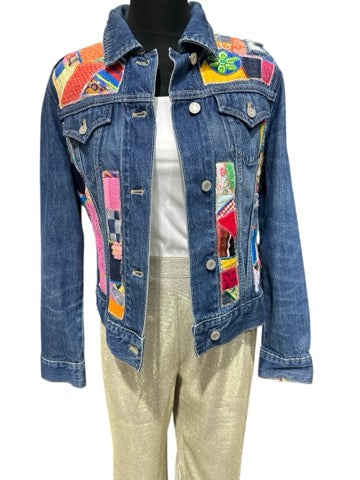 Oates Handquilted Dark Denim Multi Color Bug Jacket