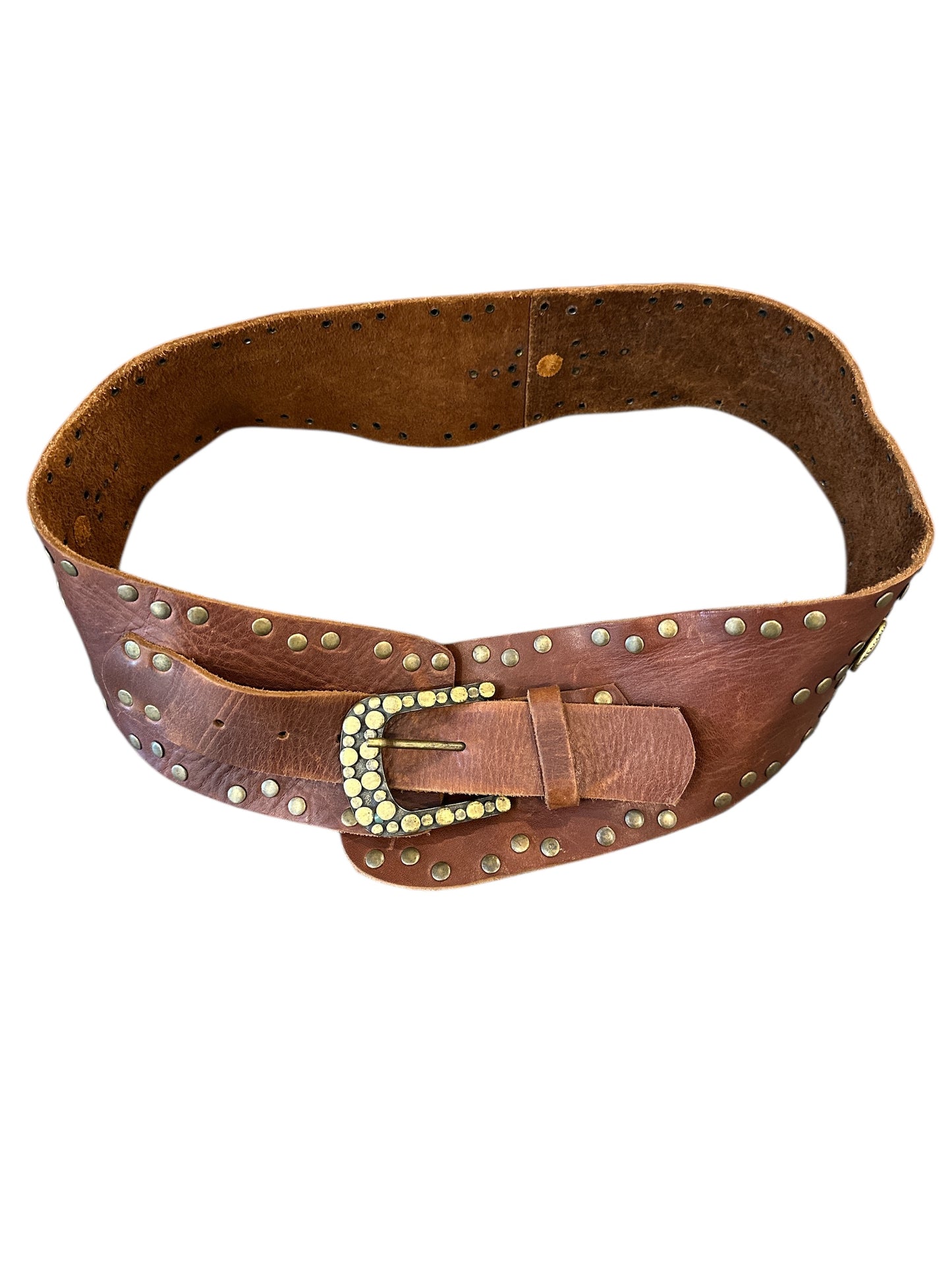 Brown Leather Belt w/ metallic embellishments