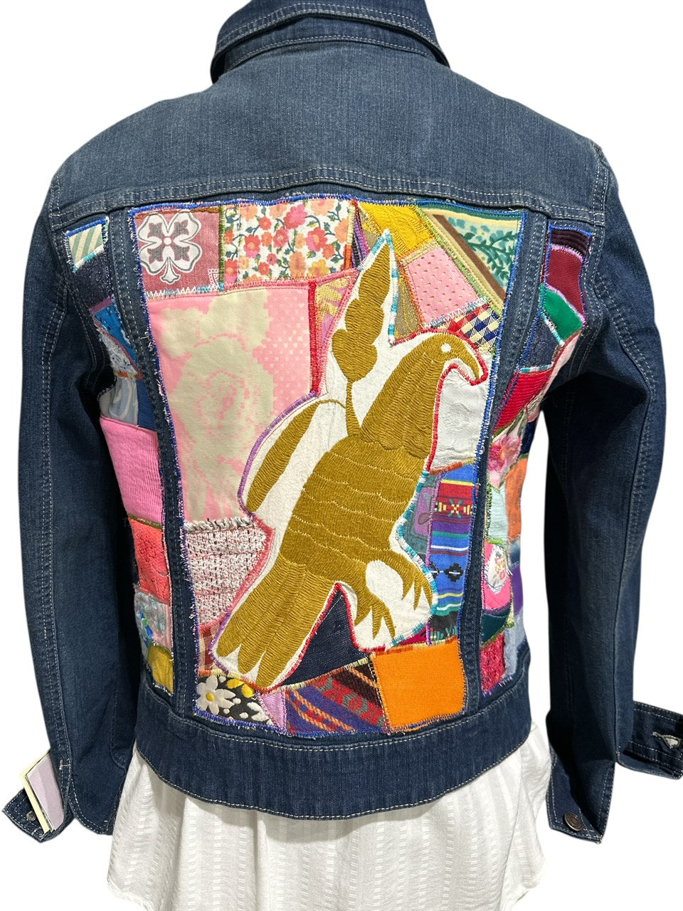 Oates Handquilted Dark Denim Multi Color Gold Bird Jacket