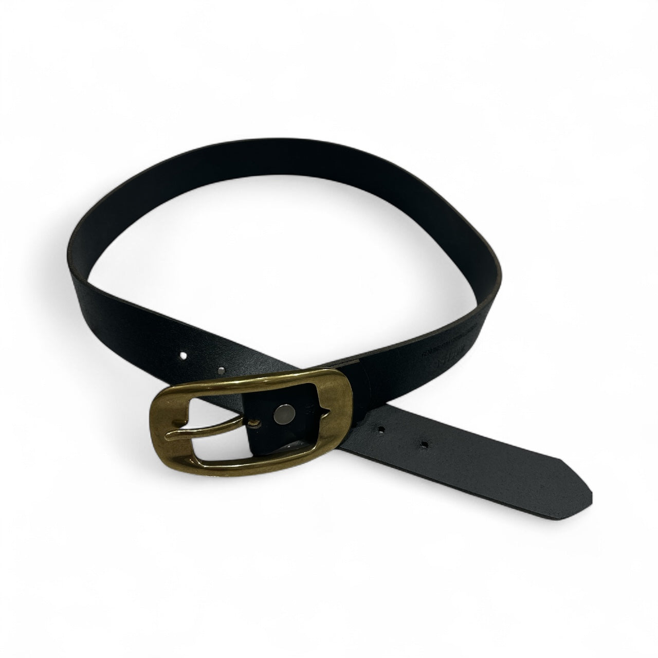 Black Leather Belt with Brass Rectangle Buckle