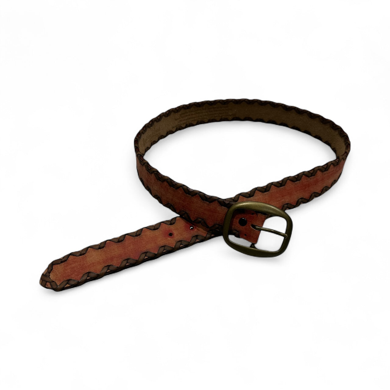 Red Distressed Leather Belt with Brown Detailing