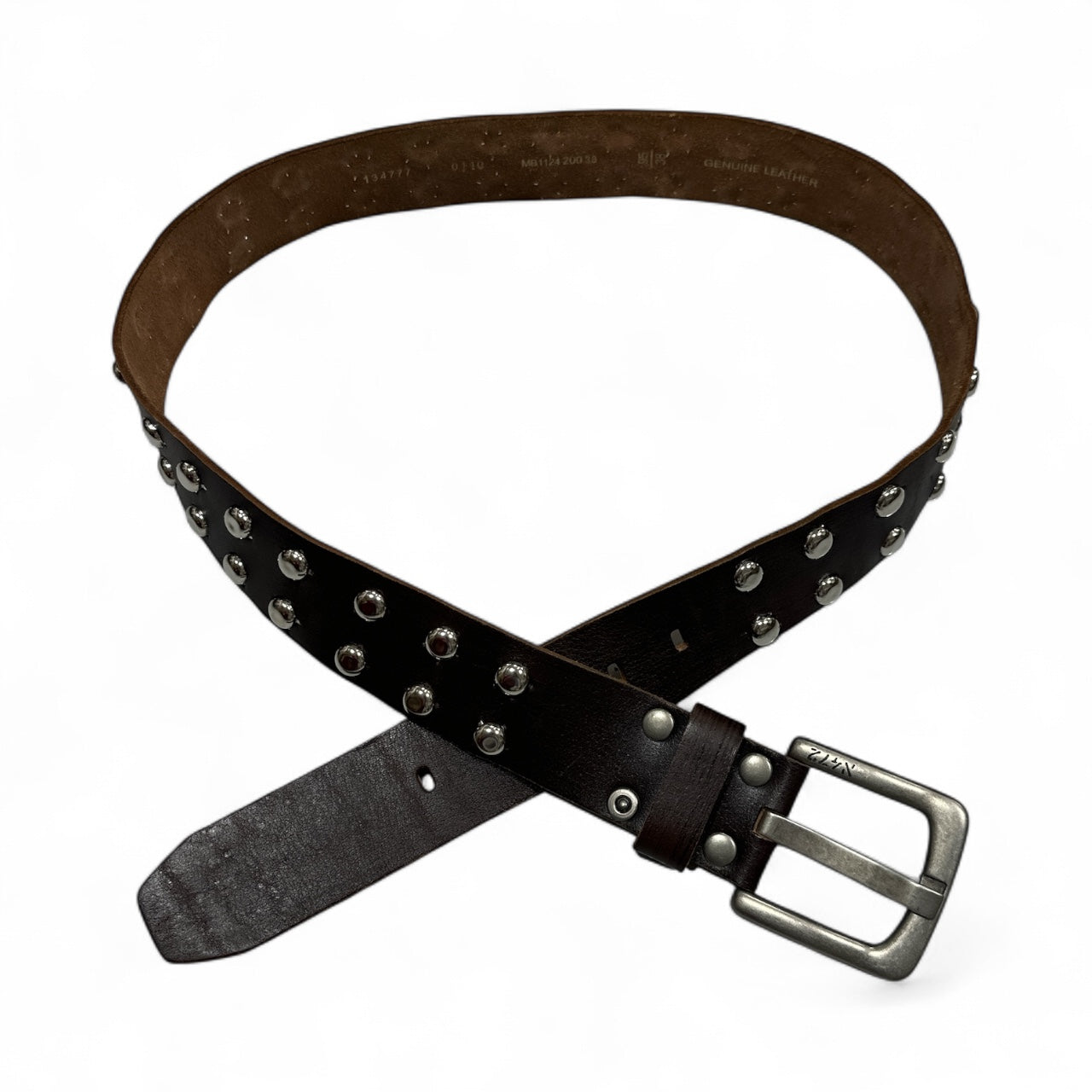 Dark Brown Leather Silver Studded Belt