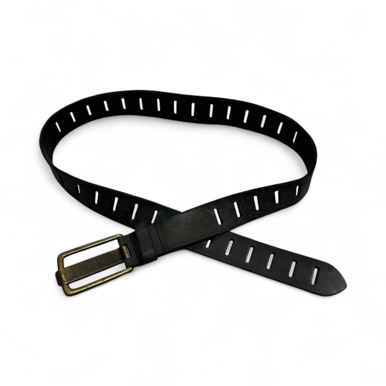 Charcoal Grey Leather Belt with Brass Buckle