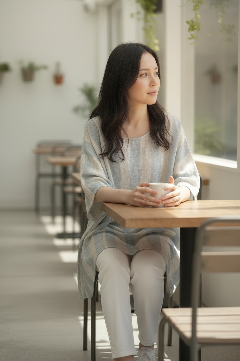Linen Oversized Costal Stripe Top