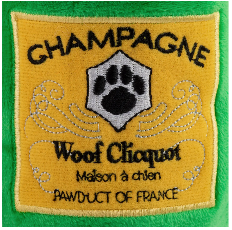 Champagne Woof Clicquot Squeaker Dog toy pop