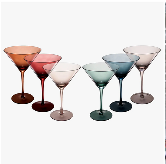 Set of 6 -10 oz Colorful Martini Glasses