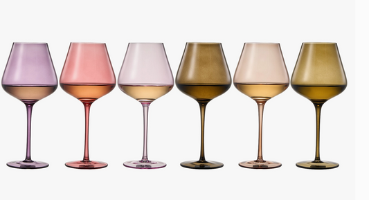 Set of 6 20 oz Colored Crystal Wine Glasses