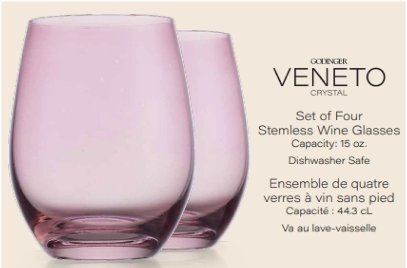 Set of 4 Veneto Crystal Stemless Wine Glasses