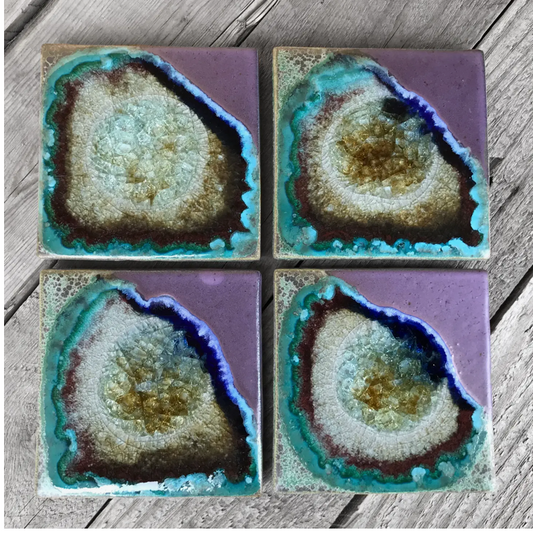 Purple and Green Ceramic Coasters